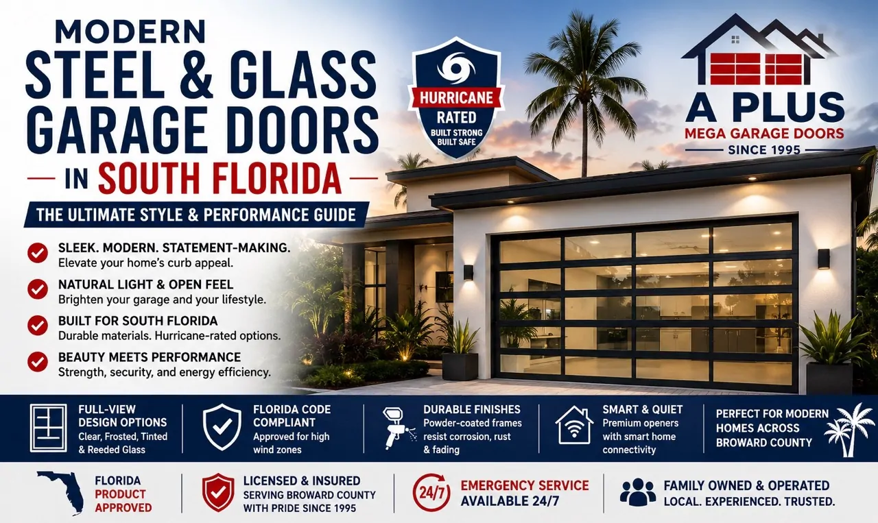 Custom South Florida Modern Steel and Glass Garage Doors | A Plus Mega
